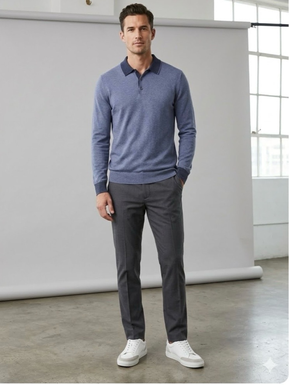 Banana Republic Men's Luxury Blend Heather Blue Polo Shirt
